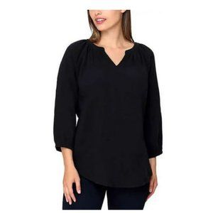 NWT Nicole Miller Women's Long Sleeve 100% Cotton Gauze Top Black XS $50 1B242